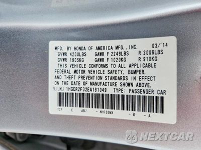 Zdjęcie 12 z 12 samochodu: 2014 HONDA ACCORD LX VIN:1HGCR2F32EA191049 - miniatura