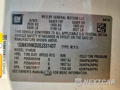 Zdjęcie 13 z 13 samochodu: 2014 CHEVROLET TRAVERSE LT VIN:1GNKVHKD2EJ331437 - miniatura