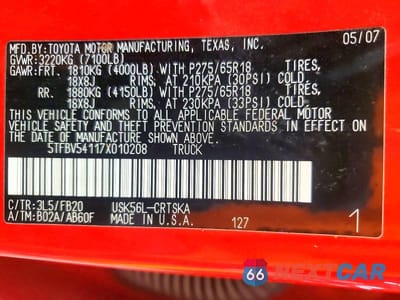Zdjęcie 12 z 12 samochodu: 2007 TOYOTA TUNDRA SR5 VIN:5TFBV54117X010208 - miniatura
