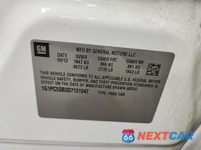 Zdjęcie 12 z 12 samochodu: 2013 CHEVROLET CRUZE LT VIN:1G1PC5SB3D7131947 - miniatura