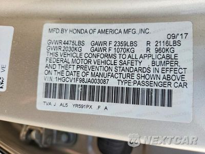 Zdjęcie 12 z 12 samochodu: 2018 HONDA ACCORD TOURING VIN:1HGCV1F98JA003087 - miniatura