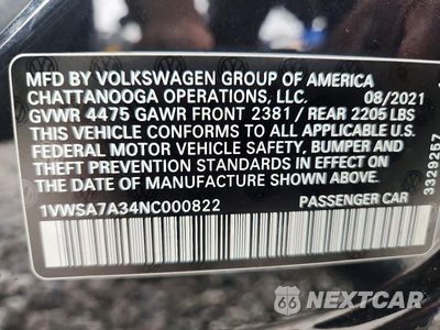 Zdjęcie 12 z 12 samochodu: 2022 VOLKSWAGEN PASSAT SE VIN:1VWSA7A34NC000822 - miniatura