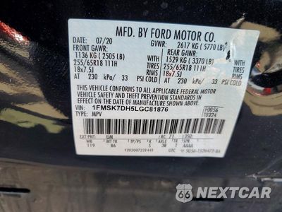Zdjęcie 14 z 14 samochodu: 2020 FORD EXPLORER XLT VIN:1FMSK7DH5LGC81876 - miniatura