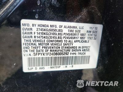 Zdjęcie 13 z 13 samochodu: 2013 HONDA RIDGELINE RT VIN:5FPYK1F24DB005292 - miniatura