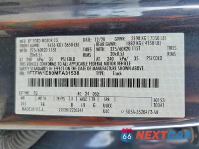 Zdjęcie 12 z 12 samochodu: 2021 FORD F150 SUPERCREW VIN:1FTFW1E80MFA31538 - miniatura