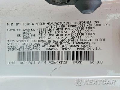 Zdjęcie 12 z 12 samochodu: 2006 TOYOTA TACOMA BASE VIN:5TEPX42N26Z247765 - miniatura