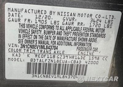 Zdjęcie 10 z 10 samochodu: 2021 NISSAN VERSA SV VIN:3N1CN8EV1ML843704 - miniatura