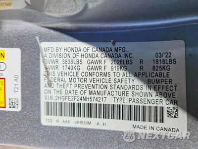 Zdjęcie 12 z 12 samochodu: 2022 HONDA CIVIC LX VIN:2HGFE2F24NH574217 - miniatura