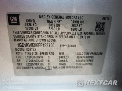 Zdjęcie 12 z 12 samochodu: 2015 CHEVROLET SILVERADO K2500 HEAVY DUTY LTZ VIN:1GC1KWE86FF193700 - miniatura