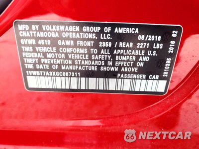Zdjęcie 12 z 12 samochodu: 2016 VOLKSWAGEN PASSAT SE VIN:1VWBT7A3XGC067311 - miniatura