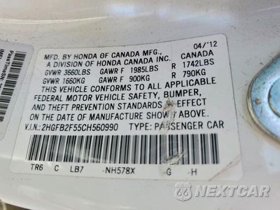 Zdjęcie 12 z 12 samochodu: 2012 HONDA CIVIC LX VIN:2HGFB2F55CH560990 - miniatura
