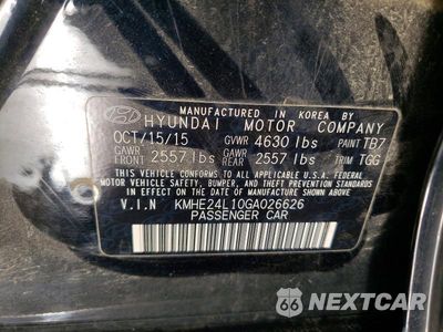 Zdjęcie 12 z 12 samochodu: 2016 HYUNDAI SONATA HYBRID SE VIN:KMHE24L10GA026626 - miniatura