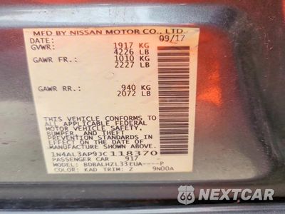 Zdjęcie 12 z 12 samochodu: 2018 NISSAN ALTIMA 2.5 SR VIN:1N4AL3AP9JC118370 - miniatura