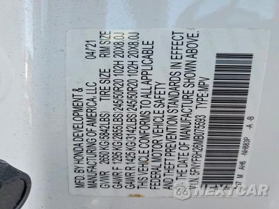 Zdjęcie 14 z 14 samochodu: 2021 HONDA PILOT SE VIN:5FNYF6H26MB075593 - miniatura