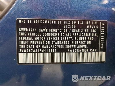 Zdjęcie 12 z 12 samochodu: 2015 VOLKSWAGEN JETTA BASE VIN:3VW2K7AJ1FM418881 - miniatura