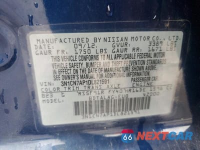 Zdjęcie 12 z 12 samochodu: 2013 NISSAN VERSA 1.6 S VIN:3N1CN7AP1DL821591 - miniatura
