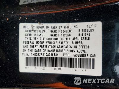 Zdjęcie 12 z 12 samochodu: 2013 HONDA ACCORD LX VIN:1HGCR2F31DA036684 - miniatura