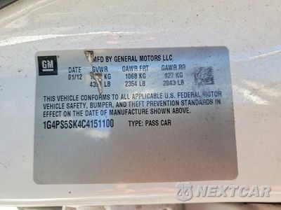 Zdjęcie 12 z 12 samochodu: 2012 BUICK VERANO VIN:1G4PS5SK4C4151100 - miniatura