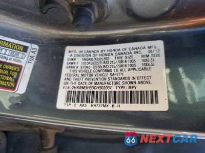 Zdjęcie 13 z 13 samochodu: 2012 HONDA CR-V LX VIN:2HKRM3H33CH502097 - miniatura