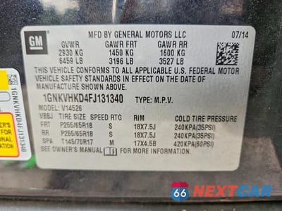 Zdjęcie 13 z 13 samochodu: 2015 CHEVROLET TRAVERSE LT VIN:1GNKVHKD4FJ131340 - miniatura