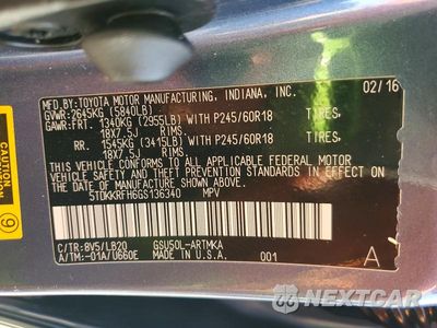 Zdjęcie 14 z 14 samochodu: 2016 TOYOTA HIGHLANDER XLE VIN:5TDKKRFH6GS136340 - miniatura