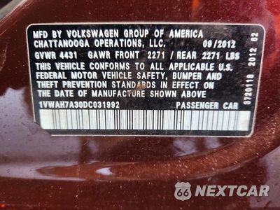 Zdjęcie 12 z 12 samochodu: 2013 VOLKSWAGEN PASSAT S VIN:1VWAH7A30DC031992 - miniatura