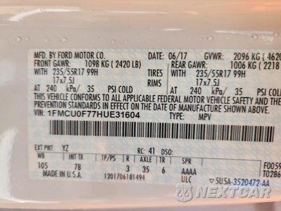 Zdjęcie 12 z 12 samochodu: 2017 FORD ESCAPE S VIN:1FMCU0F77HUE31604 - miniatura