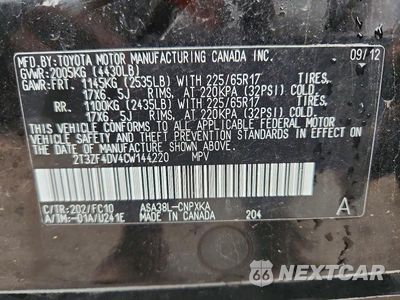 Zdjęcie 13 z 13 samochodu: 2012 TOYOTA RAV4 BASE VIN:2T3ZF4DV4CW144220 - miniatura