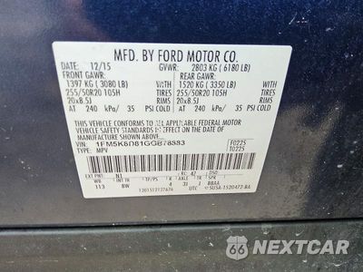 Piąte zdjęcie samochodu w środku: 2016 FORD EXPLORER XLT VIN:1FM5K8D81GGB78883 - miniatura