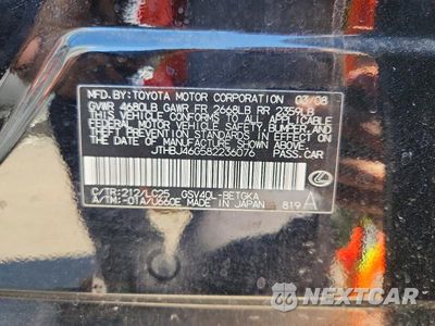 Zdjęcie 12 z 12 samochodu: 2008 LEXUS ES 350 VIN:JTHBJ46G582236076 - miniatura