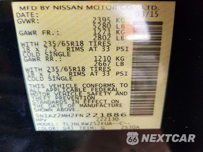 Zdjęcie 12 z 12 samochodu: 2015 NISSAN MURANO SL VIN:5N1AZ2MH2FN221886 - miniatura