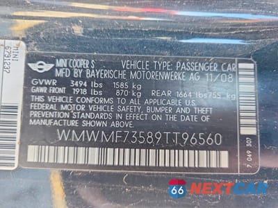 Zdjęcie 12 z 12 samochodu: 2009 MINI COOPER S VIN:WMWMF73589TT96560 - miniatura
