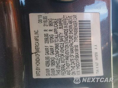 Zdjęcie 12 z 12 samochodu: 2019 HONDA ACCORD EXL VIN:1HGCV1F59KA158150 - miniatura
