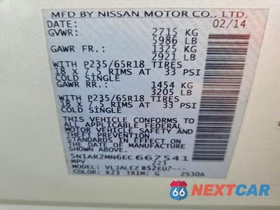 Zdjęcie 13 z 13 samochodu: 2014 NISSAN PATHFINDER SV VIN:5N1AR2MN6EC667541 - miniatura