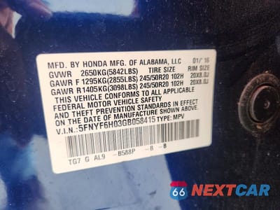 Zdjęcie 14 z 14 samochodu: 2016 HONDA PILOT ELITE VIN:5FNYF6H03GB058415 - miniatura
