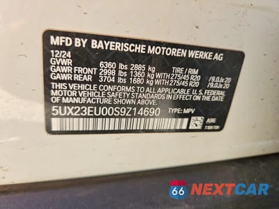 Zdjęcie 12 z 12 samochodu: 2025 BMW X5 XDRIVE40I VIN:5UX23EU00S9Z14690 - miniatura