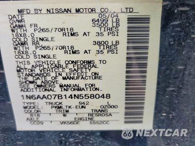 Zdjęcie 12 z 12 samochodu: 2004 NISSAN TITAN XE VIN:1N6AA07B14N558048 - miniatura