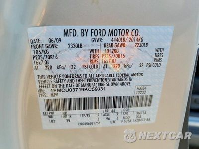 Zdjęcie 12 z 12 samochodu: 2009 FORD ESCAPE XLT VIN:1FMCU03719KC59331 - miniatura