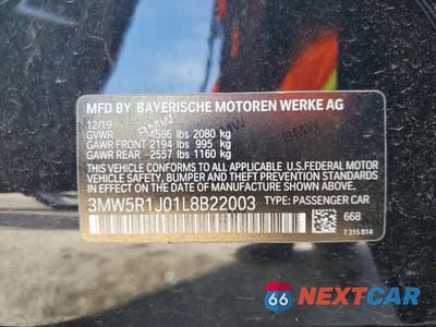 Zdjęcie 12 z 12 samochodu: 2020 BMW 330I VIN:3MW5R1J01L8B22003 - miniatura