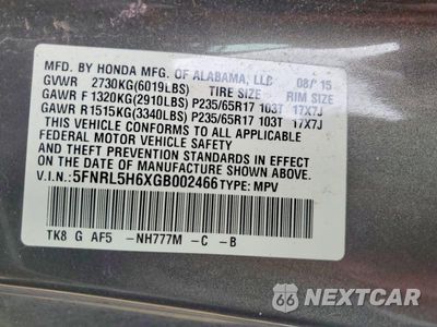Zdjęcie 13 z 13 samochodu: 2016 HONDA ODYSSEY EXL VIN:5FNRL5H6XGB002466 - miniatura