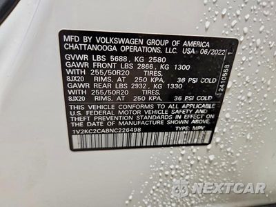 Zdjęcie 12 z 12 samochodu: 2022 VOLKSWAGEN ATLAS CROSS SPORT SE VIN:1V2KC2CA8NC226498 - miniatura