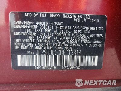 Zdjęcie 13 z 13 samochodu: 2011 SUBARU FORESTER 2.5X VIN:JF2SHBBC0BH713314 - miniatura