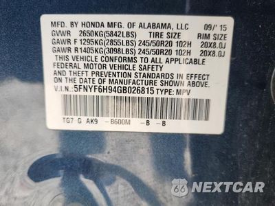 Zdjęcie 13 z 13 samochodu: 2016 HONDA PILOT TOURING VIN:5FNYF6H94GB026815 - miniatura