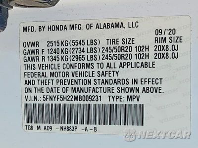Zdjęcie 13 z 13 samochodu: 2021 HONDA PILOT SE VIN:5FNYF5H22MB009231 - miniatura