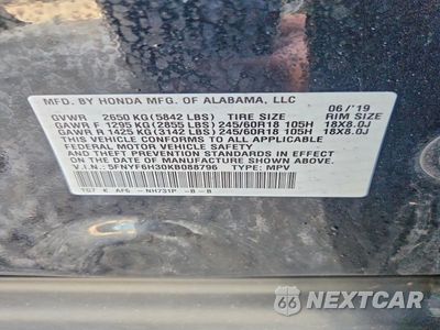 Zdjęcie 14 z 14 samochodu: 2019 HONDA PILOT EX VIN:5FNYF6H30KB088796 - miniatura