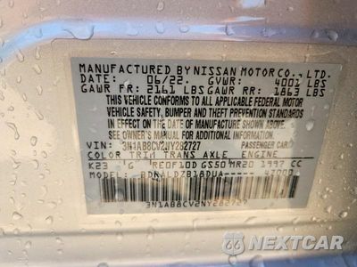 Zdjęcie 13 z 13 samochodu: 2022 NISSAN SENTRA SV VIN:3N1AB8CV2NY282727 - miniatura