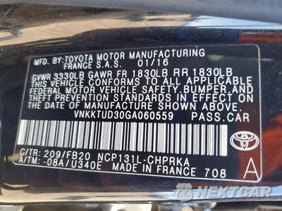Zdjęcie 12 z 12 samochodu: 2016 TOYOTA YARIS 5-DOOR LE VIN:VNKKTUD30GA060559 - miniatura