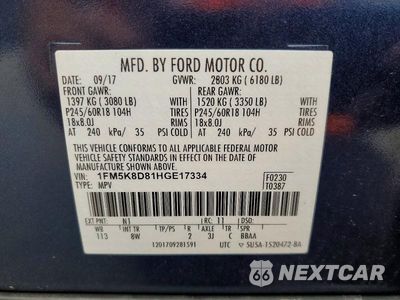 Zdjęcie 12 z 12 samochodu: 2017 FORD EXPLORER XLT VIN:1FM5K8D81HGE17334 - miniatura