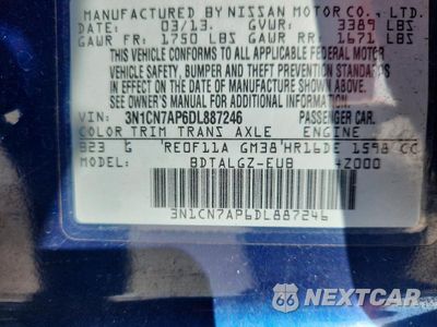 Zdjęcie 12 z 12 samochodu: 2013 NISSAN VERSA 1.6 S VIN:3N1CN7AP6DL887246 - miniatura