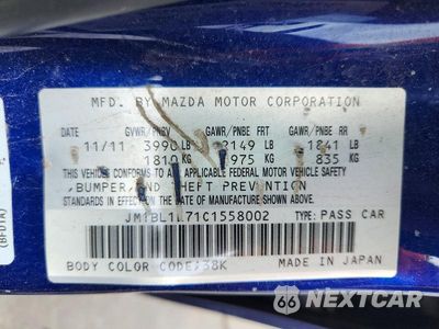 Zdjęcie 12 z 12 samochodu: 2012 MAZDA 3 I VIN:JM1BL1L71C1558002 - miniatura